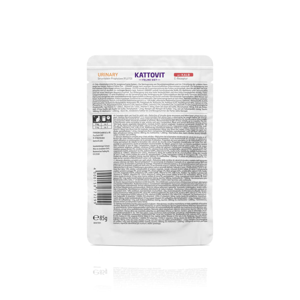 KATTOVIT Urinary, Vițel, dietă veterinară, plic hrană umedă pisici, sistem urinar, (în sos), 85g