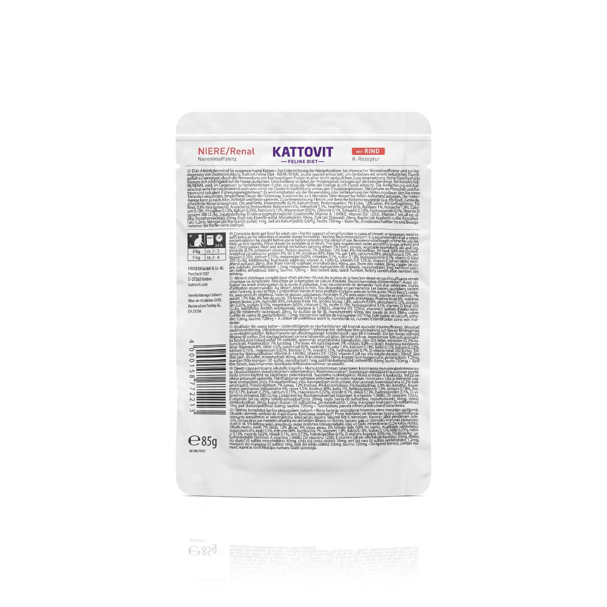 KATTOVIT Renal, Vită, dietă veterinară, plic hrană umedă pisici, sistem renal, (în sos), 85g - 3 | YEO