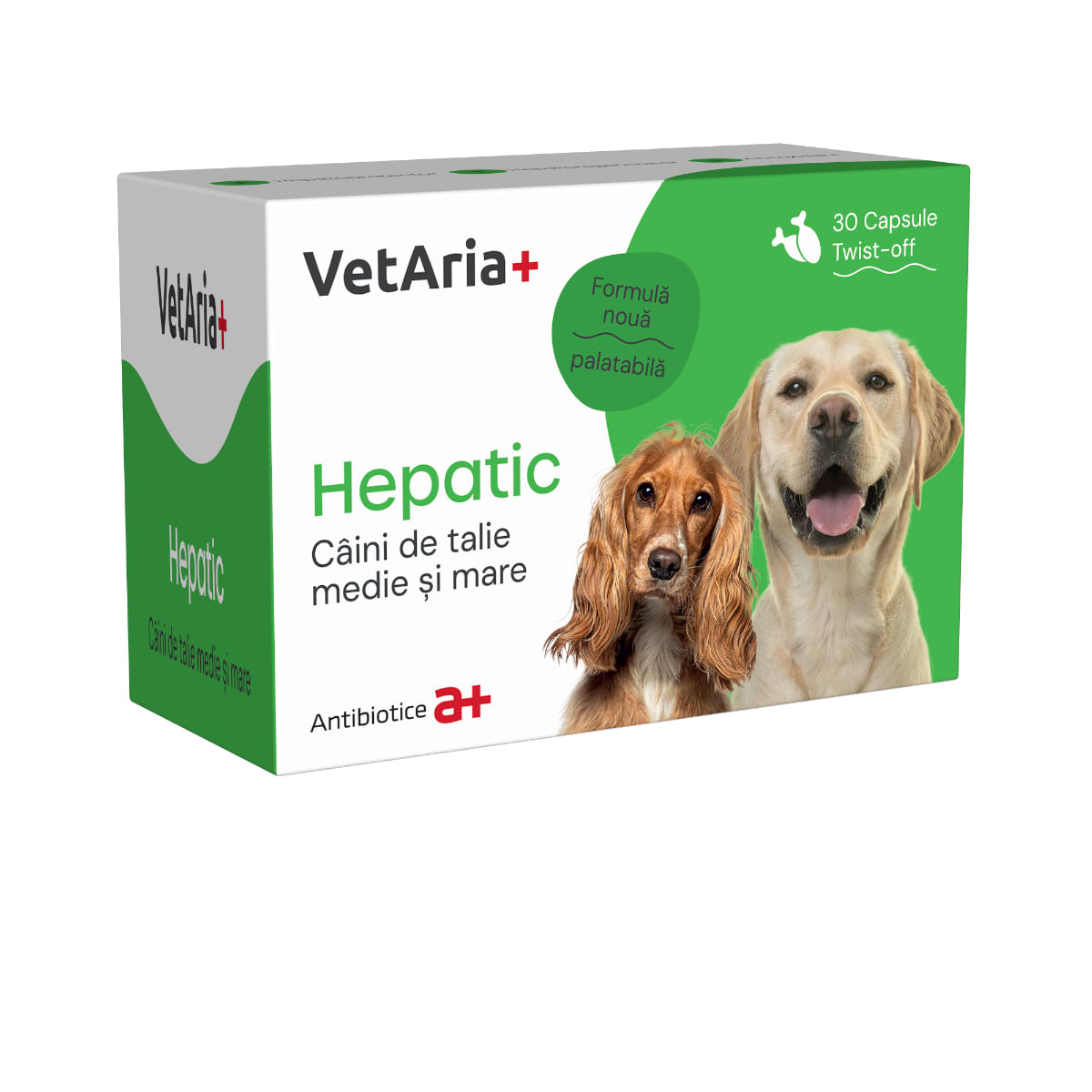 VETARIA+ Hepatic caini de talie medie si mare, supliment sistem hepatic câini, Pui, capsule VETARIA+ Hepatic caini de talie medie si mare, M-XL, supliment sistem hepatic câini, Pui, cutie, 30 capsule - 1 | YEO