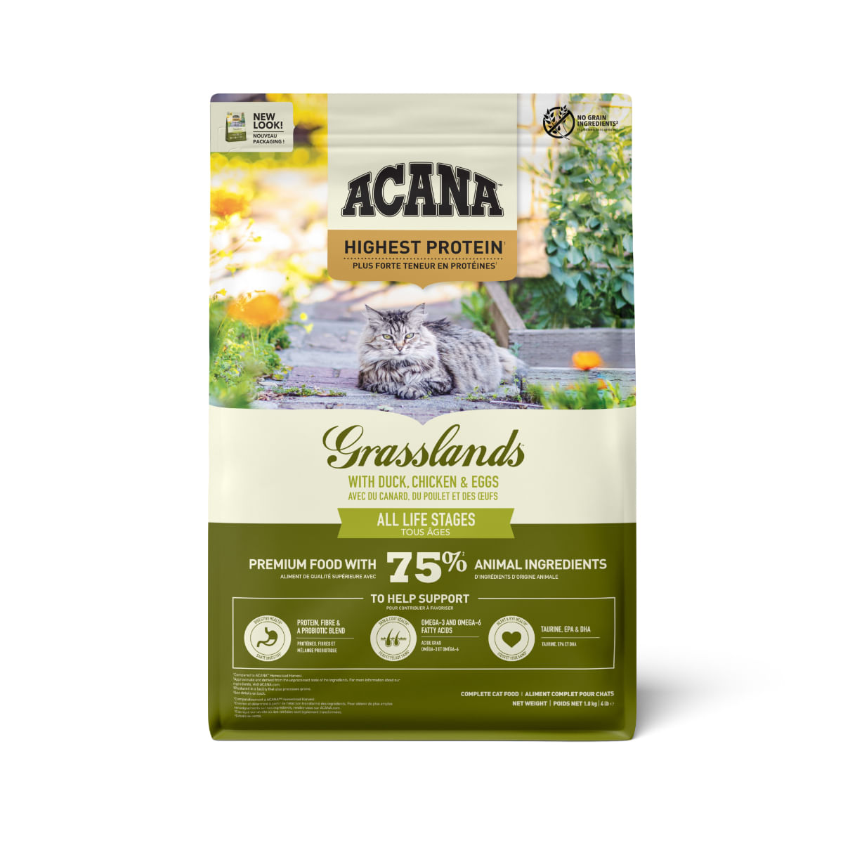 ACANA Highest Protein Grasslands, Rață și Pui, hrană uscată fără cereale pisici, 1.8kg - 1 | YEO