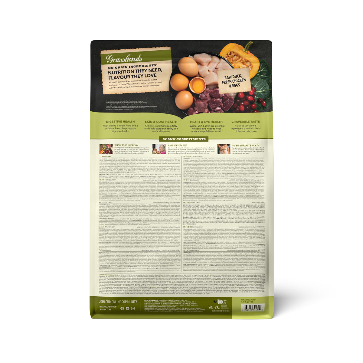 ACANA Highest Protein Grasslands, Rață și Pui, hrană uscată fără cereale pisici, 1.8kg - 2 | YEO