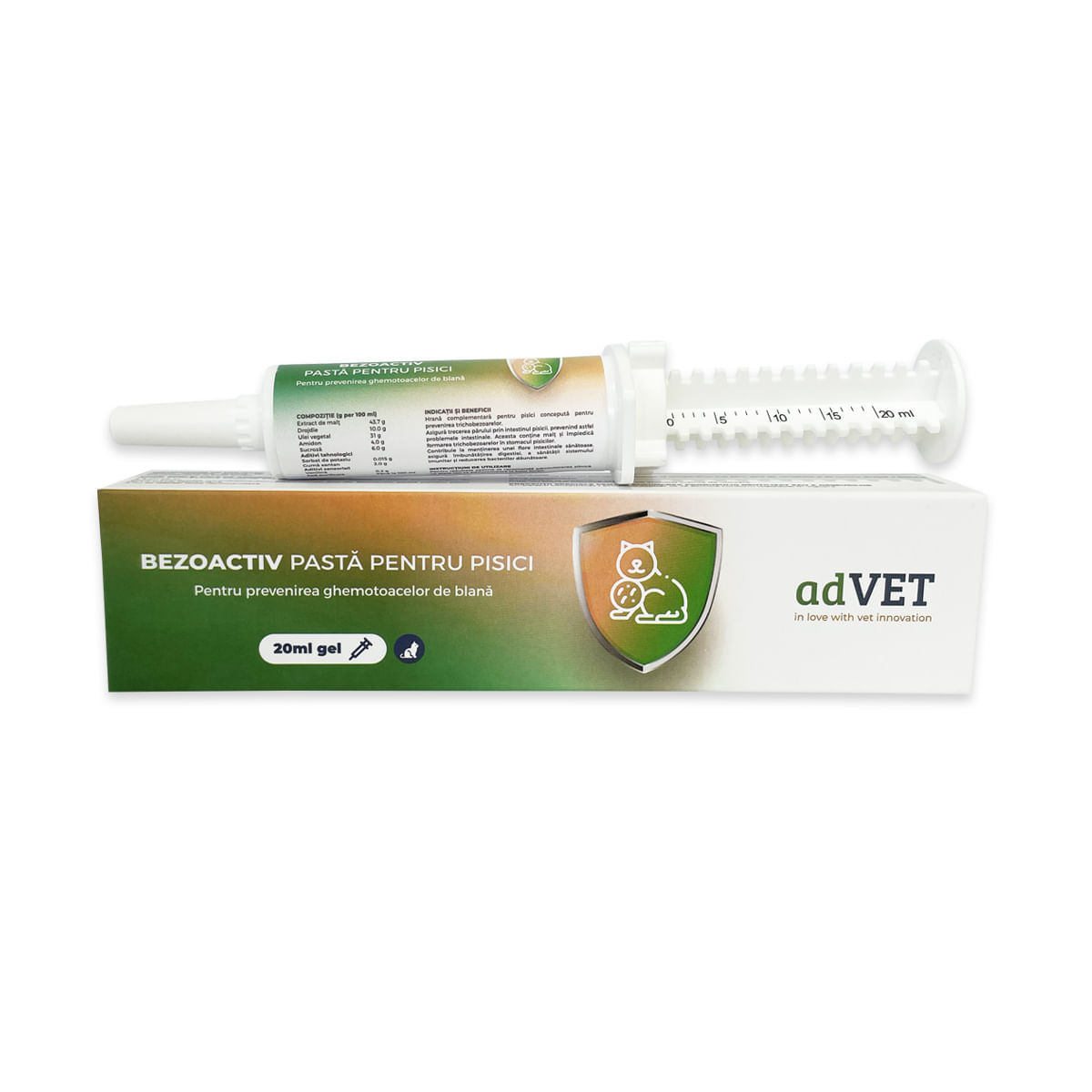 ADVET BenzoActiv, supliment sistem digestiv, limitarea ghemurilor de blană pisici, pastă orală ADVET BenzoActiv, supliment sistem digestiv, limitarea ghemurilor de blană pisici, flacon cu aplicator, 20ml pastă orală - 1 | YEO