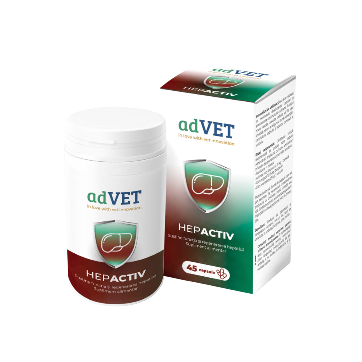 ADVET HepActiv, supliment sistem hepatic câini, capsule ADVET HepActiv, XS-XL, supliment sistem hepatic câini și pisici, flacon, 45 capsule - 1 | YEO