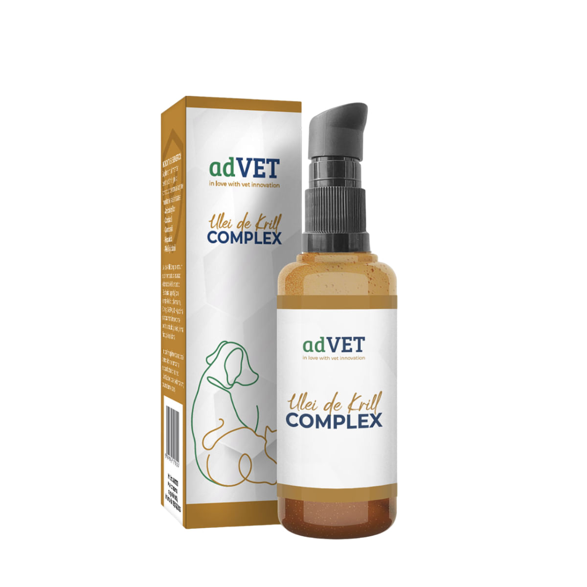 ADVET Ulei de Krill Complex, supliment piele & blană câini, suspensie orală ADVET Ulei de Krill Complex, XS-XL, supliment piele & blană câini și pisici, flacon, 50ml suspensie orală - 1 | YEO
