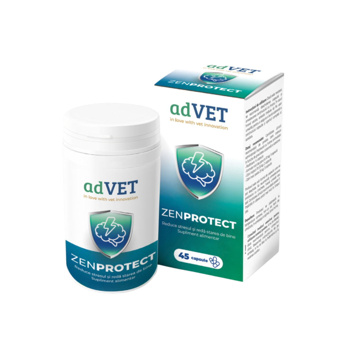 ADVET ZenProtect, supliment sistem nervos & calmante câini, capsule ADVET ZenProtect, XS-XL, supliment sistem nervos & calmante câini și pisici, flacon, 45 capsule