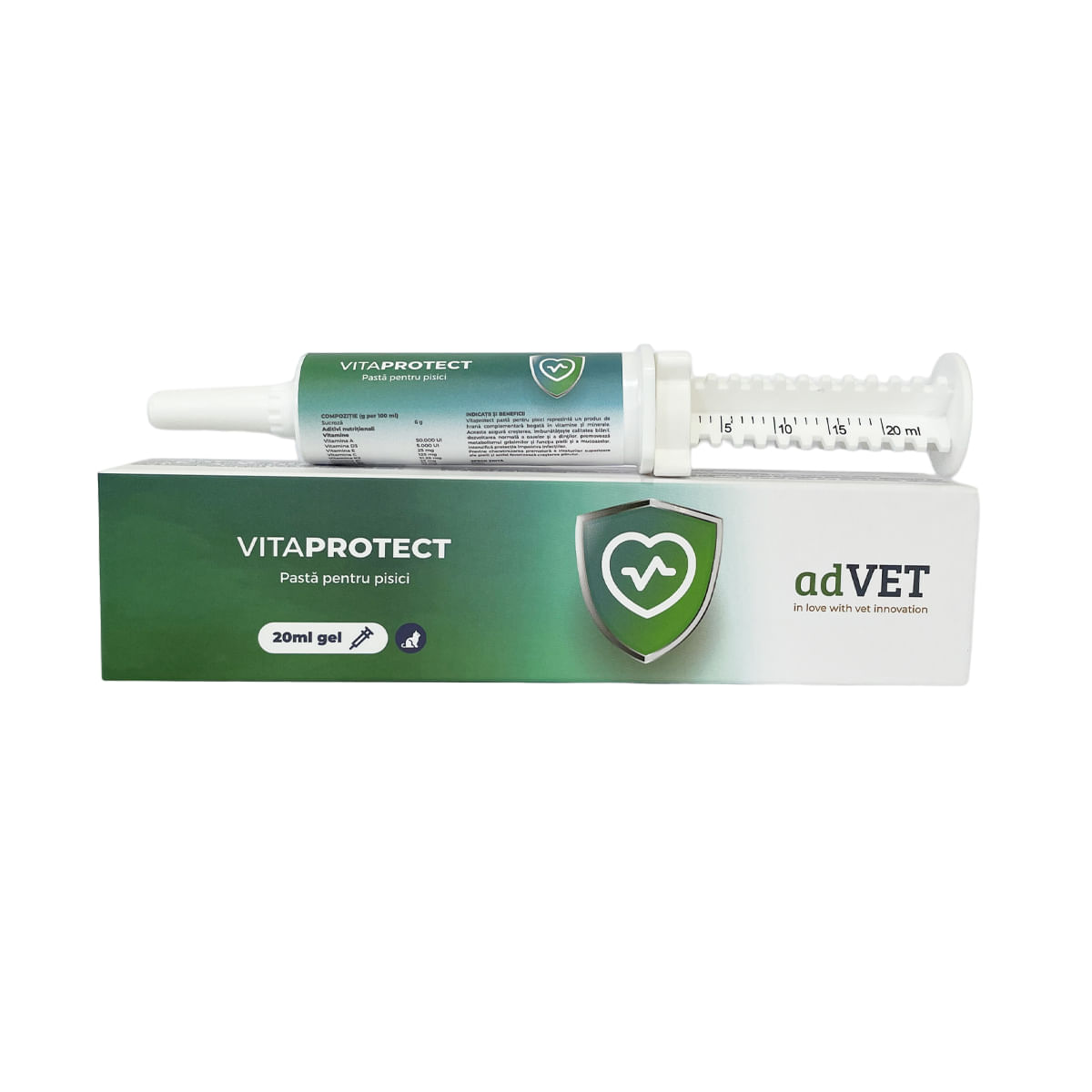 ADVET VitaProtect, multivitamine convalescență pisici, pastă orală ADVET VitaProtect, multivitamine convalescență pisici, flacon cu aplicator, 20ml pastă orală - 1 | YEO
