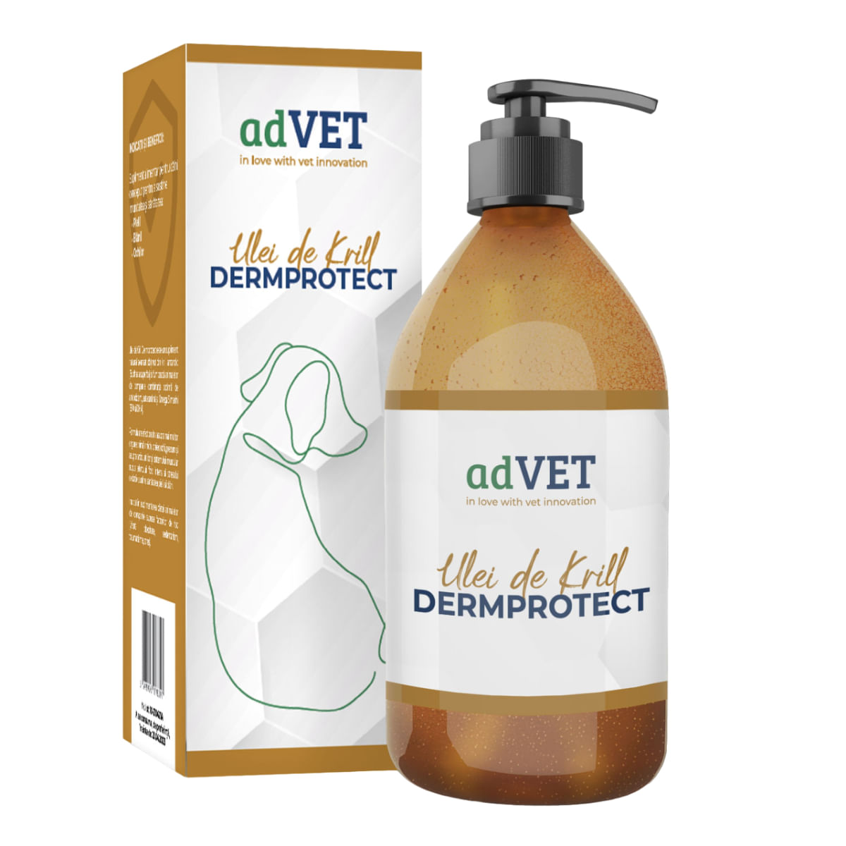 ADVET DermProtect Ulei de Krill, supliment piele & blană câini, suspensie orală ADVET DermProtect Ulei de Krill, XS-XL, supliment piele & blană câini, flacon cu aplicator, 150ml suspensie orală - 1 | YEO