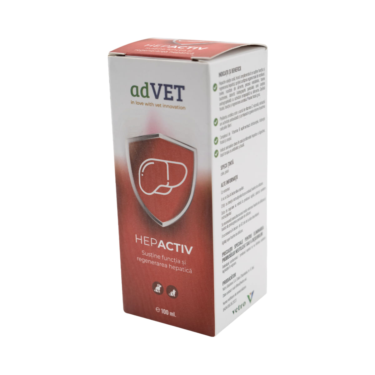 ADVET HepActiv, supliment sistem hepatic câini, suspensie orală ADVET HepActiv, XS-XL, supliment sistem hepatic câini și pisici, flacon cu aplicator, 100ml suspensie orală - 1 | YEO