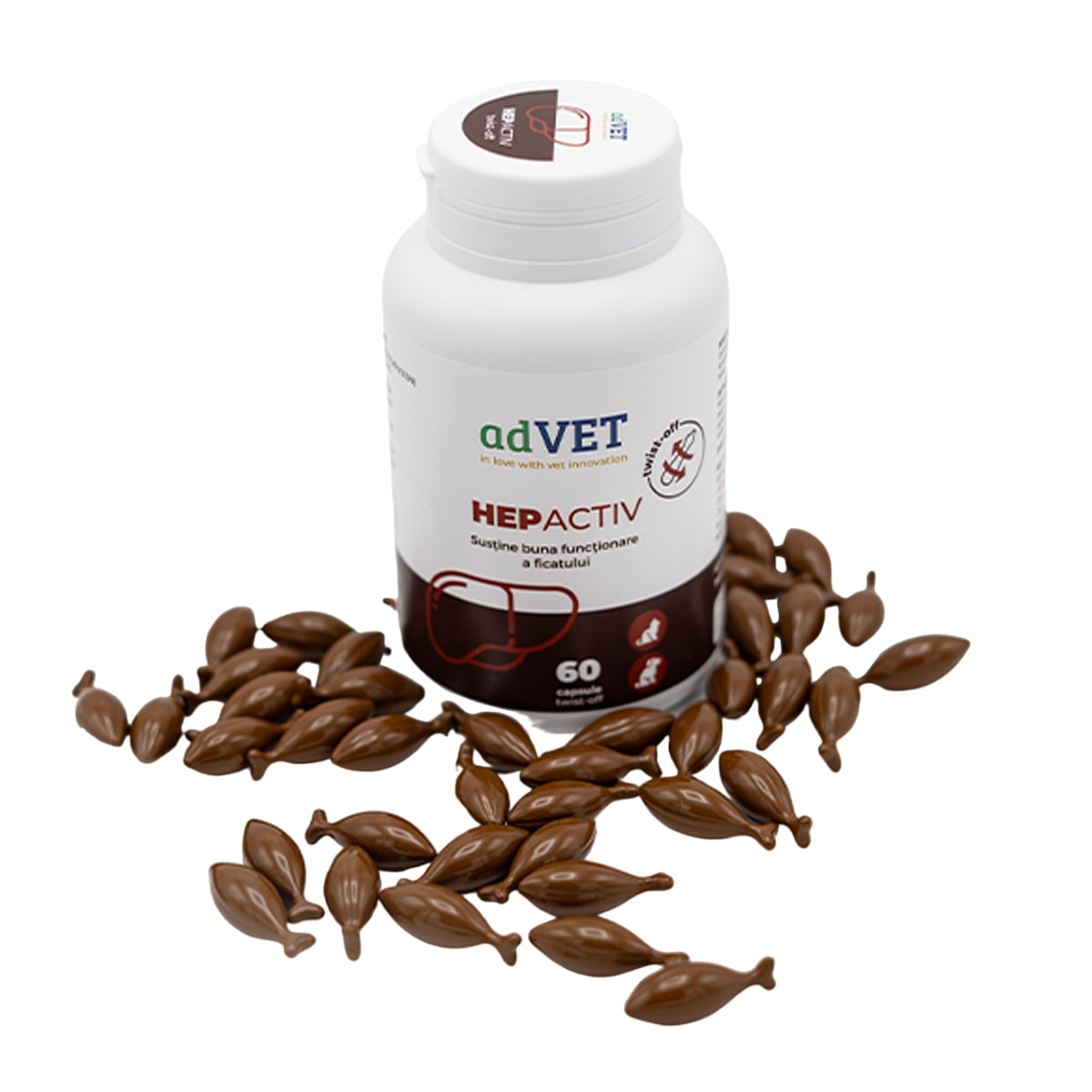 ADVET HepActiv Twist Off, supliment sistem hepatic câini, capsule ADVET HepActiv Twist Off, XS-XL, supliment sistem hepatic câini și pisici, flacon, 60 capsule - 1 | YEO
