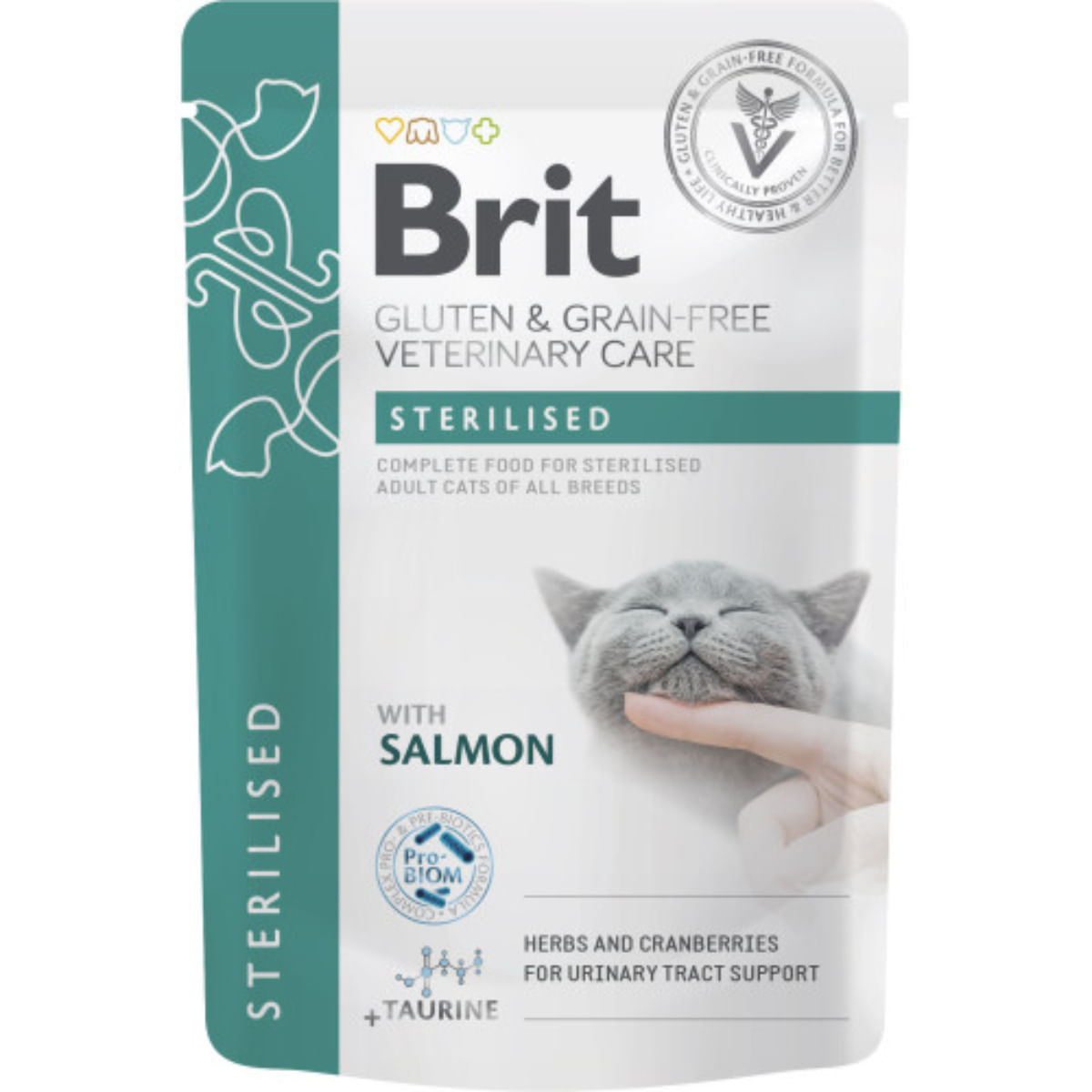 BRIT VD Sterilised, Somon, dietă veterinară, plic hrană umedă fără cereale pisici sterilizate, (în sos), 85g
