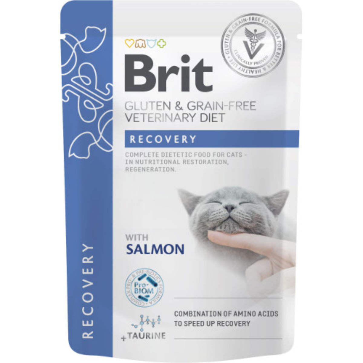 BRIT VD Recovery, Somon, dietă veterinară, plic hrană umedă fără cereale pisici, convalescență, (în sos), 85g - 1 | YEO