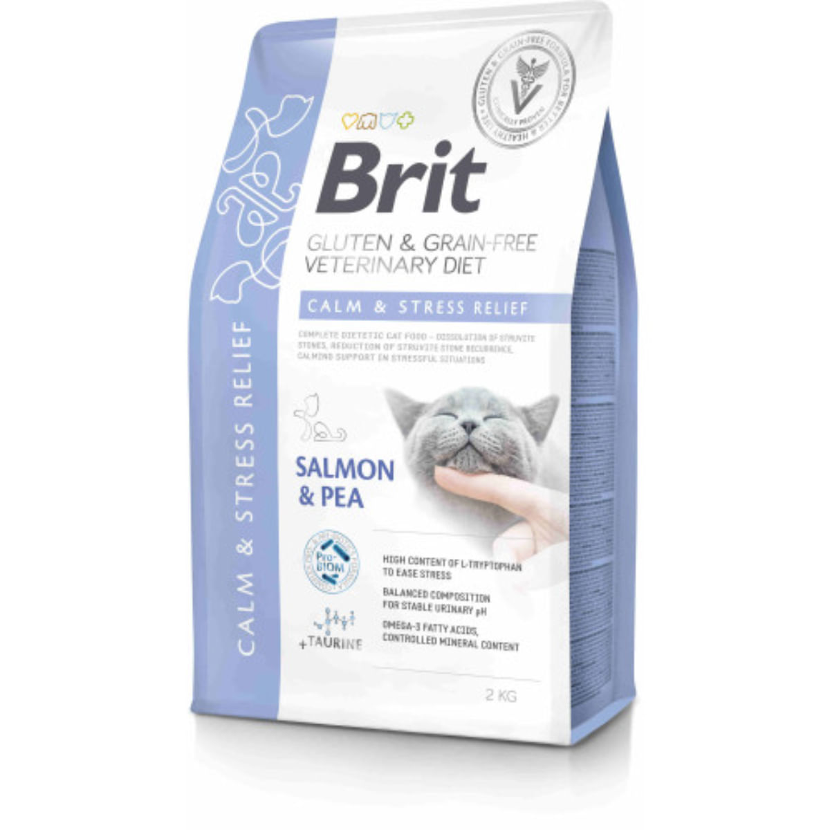 BRIT VD Calm & Stress Relief, Somon, dietă veterinară, hrană uscată fără cereale pisici, sistem nervos & calmante, 2kg