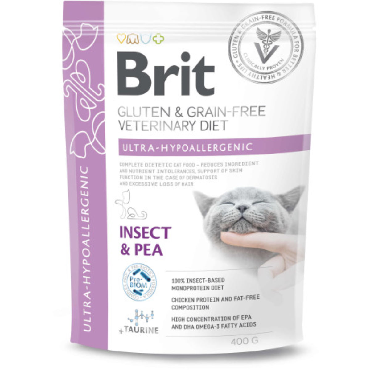 BRIT VD Ultra Hypoallergenic, Insecte, dietă veterinară, hrană uscată fără cereale pisici, alergii, 400g