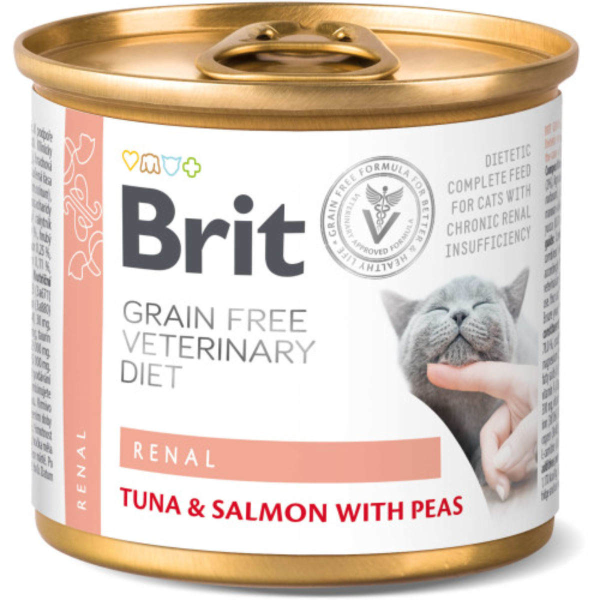 BRIT VD Renal, Ton și Somon, dietă veterinară, conservă hrană umedă fără cereale pisici, sistem renal, (în aspic), 200g