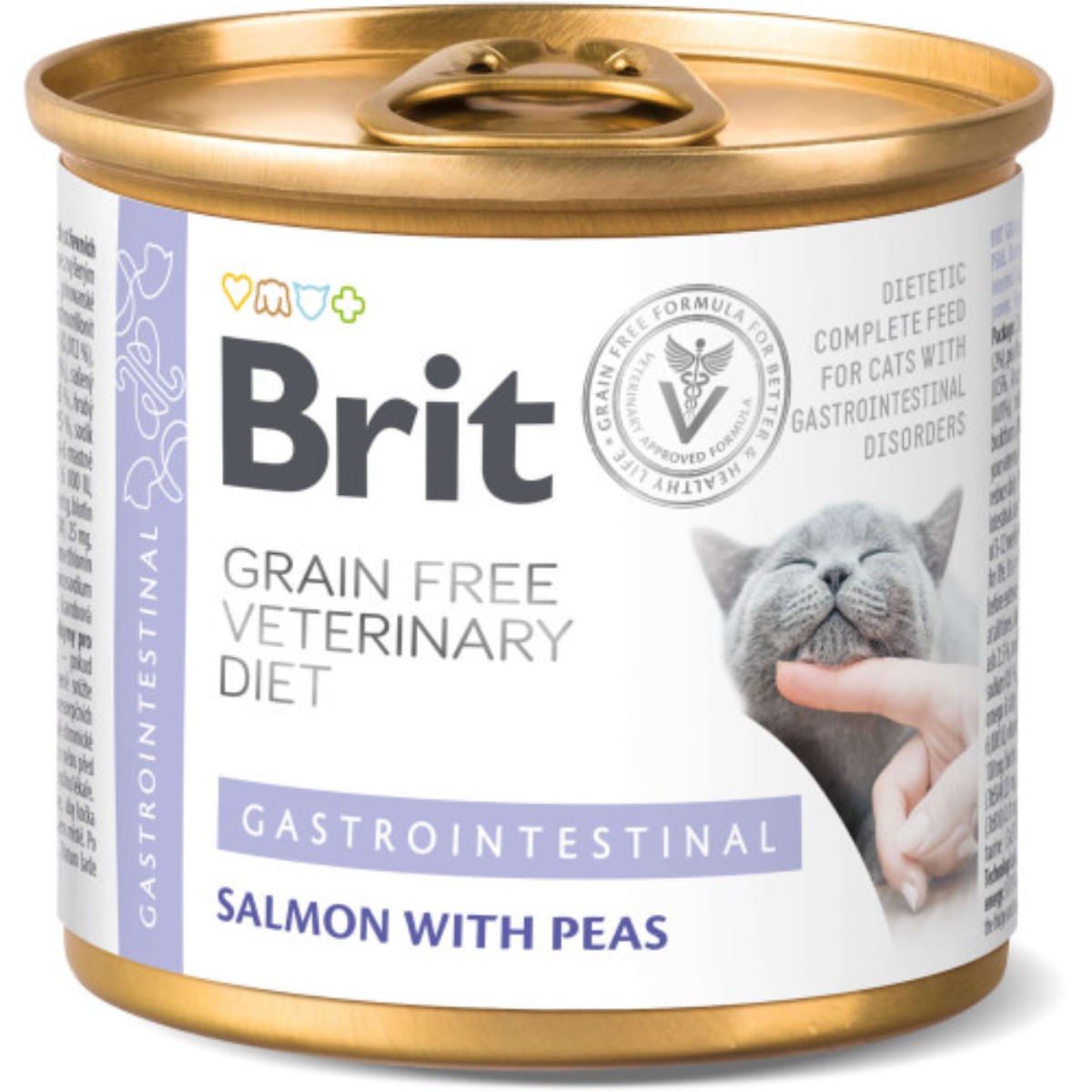 BRIT VD Gastrointestinal, Somon, dietă veterinară, conservă hrană umedă fără cereale pisici, sistem digestiv, (în aspic), 200g - 1 | YEO