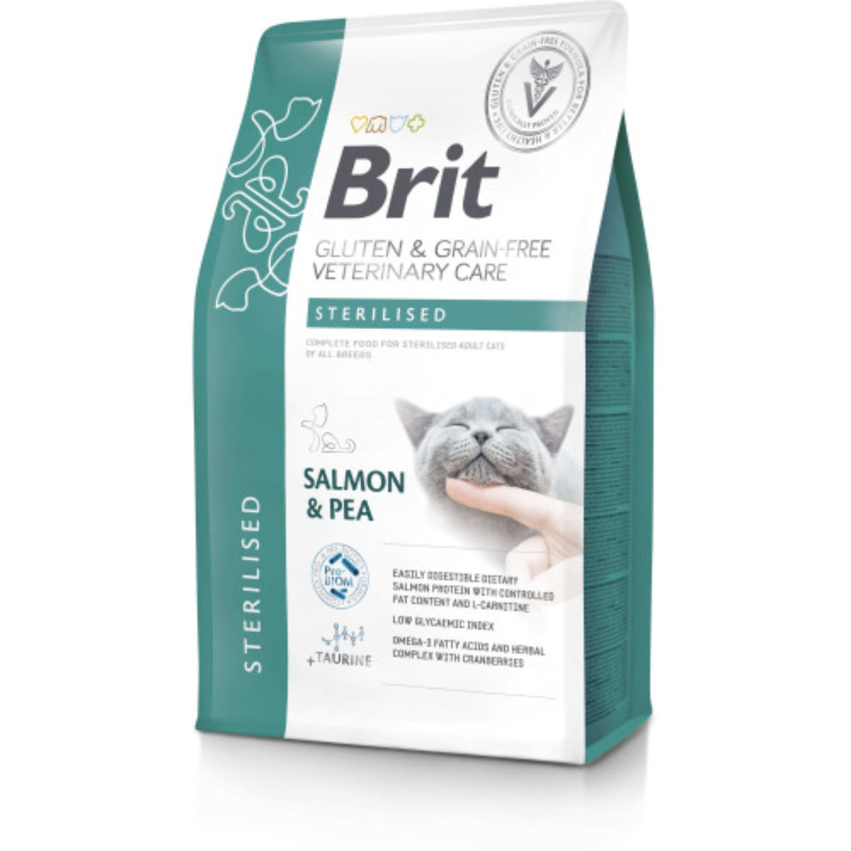 BRIT VD Sterilised, Somon, dietă veterinară, hrană uscată fără cereale pisici sterilizate, 2kg