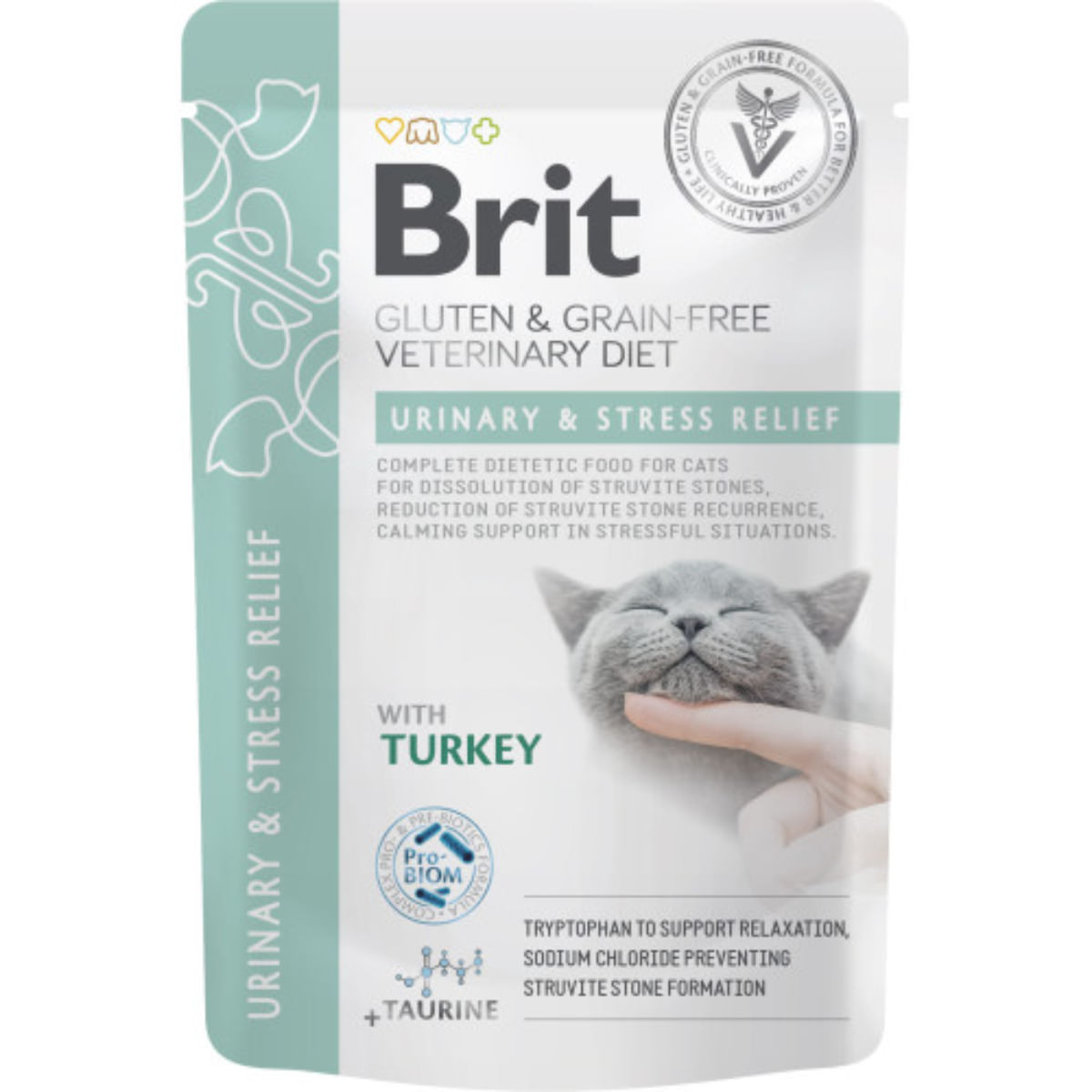 BRIT VD Urinary & Stress Relief, Curcan, dietă veterinară, plic hrană umedă fără cereale pisici, sistem urinar, (în sos), 85g