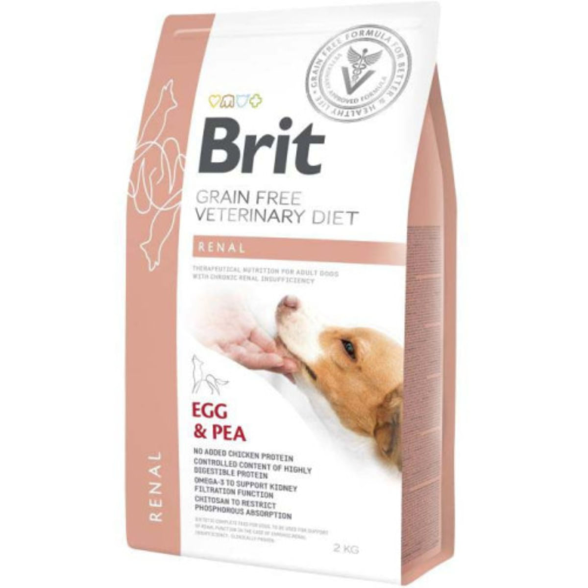 BRIT VD Renal, XS-XL, Ou, dietă veterinară, hrană uscată fără cereale câini, sistem renal, 2kg