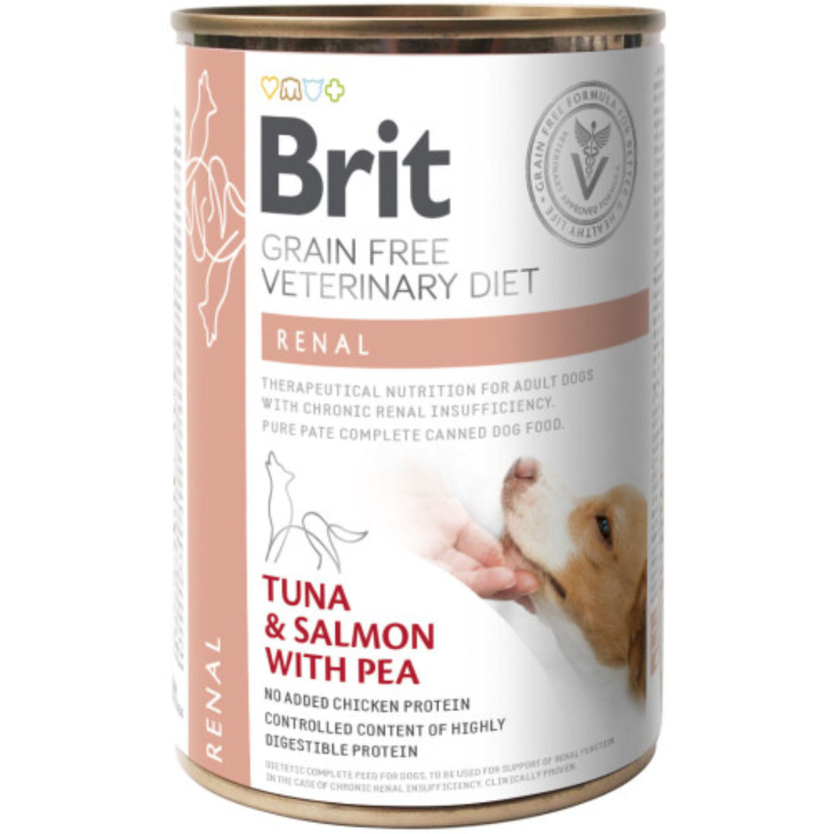 BRIT VD Renal, XS-XL, Ton și Somon, dietă veterinară, conservă hrană umedă fără cereale câini, sistem renal, (în aspic), 400g