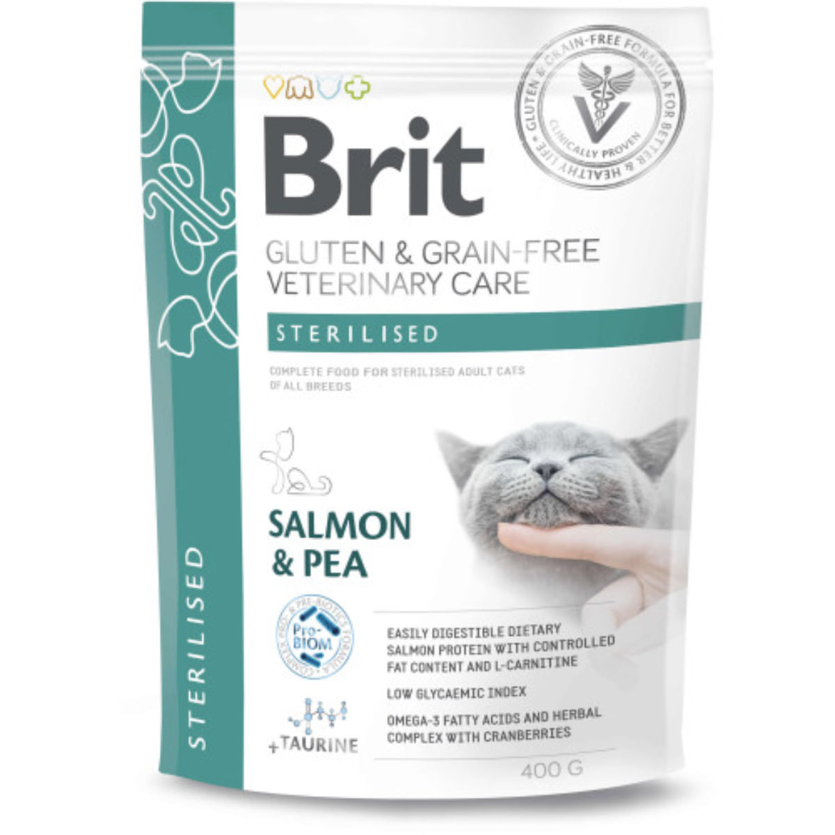 BRIT VD Sterilised, Somon, dietă veterinară, hrană uscată fără cereale pisici sterilizate, 400g