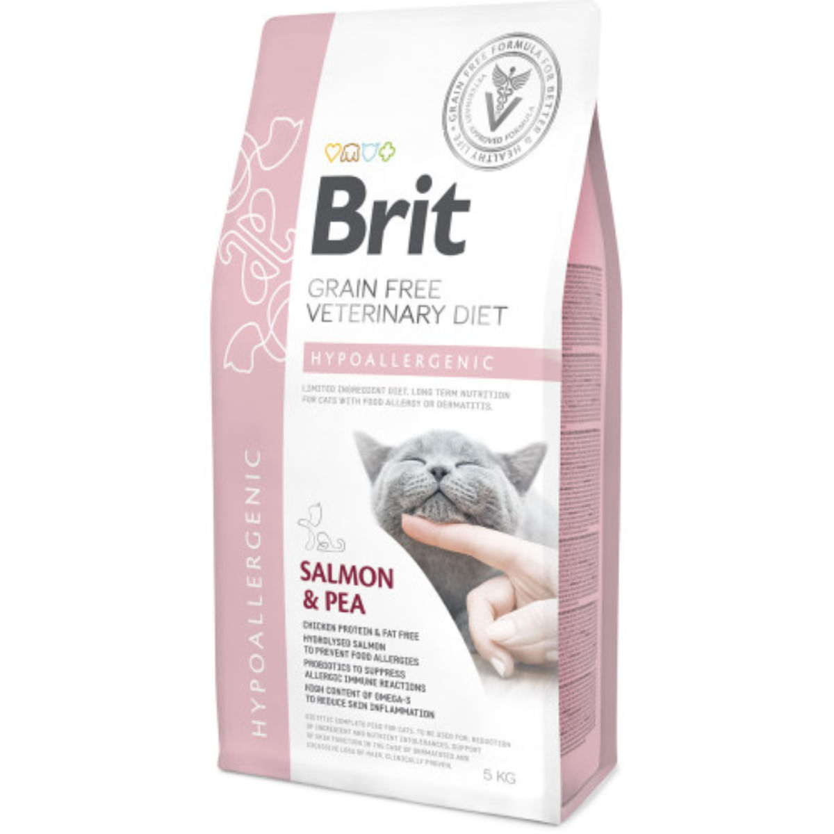 BRIT VD Hypoallergenic, Somon, dietă veterinară, hrană uscată fără cereale pisici, alergii, 5kg