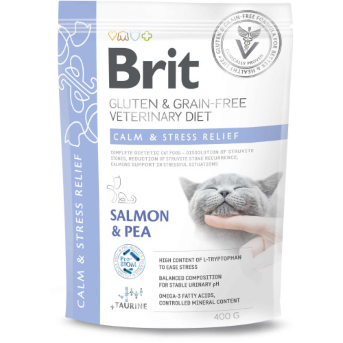 BRIT VD Calm & Stress Relief, Somon, dietă veterinară, hrană uscată fără cereale pisici, sistem nervos & calmante, 400g
