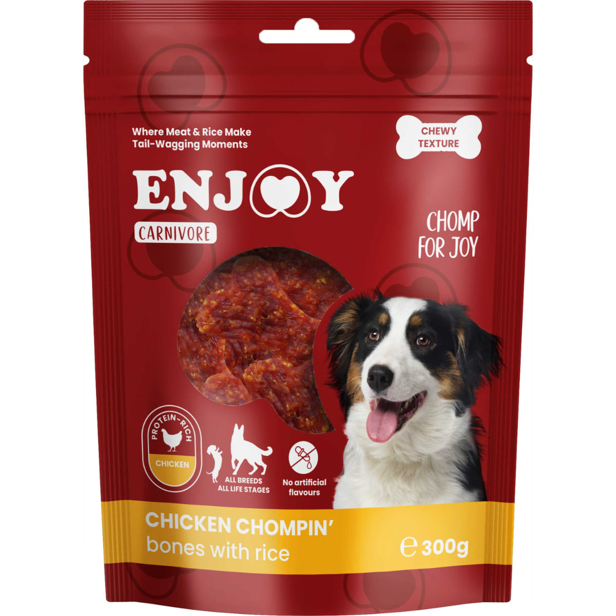 ENJOY Carnivore Chompin Bones, XS-XL, Pui și Orez, punguță recompense câini, 300g - 1 | YEO