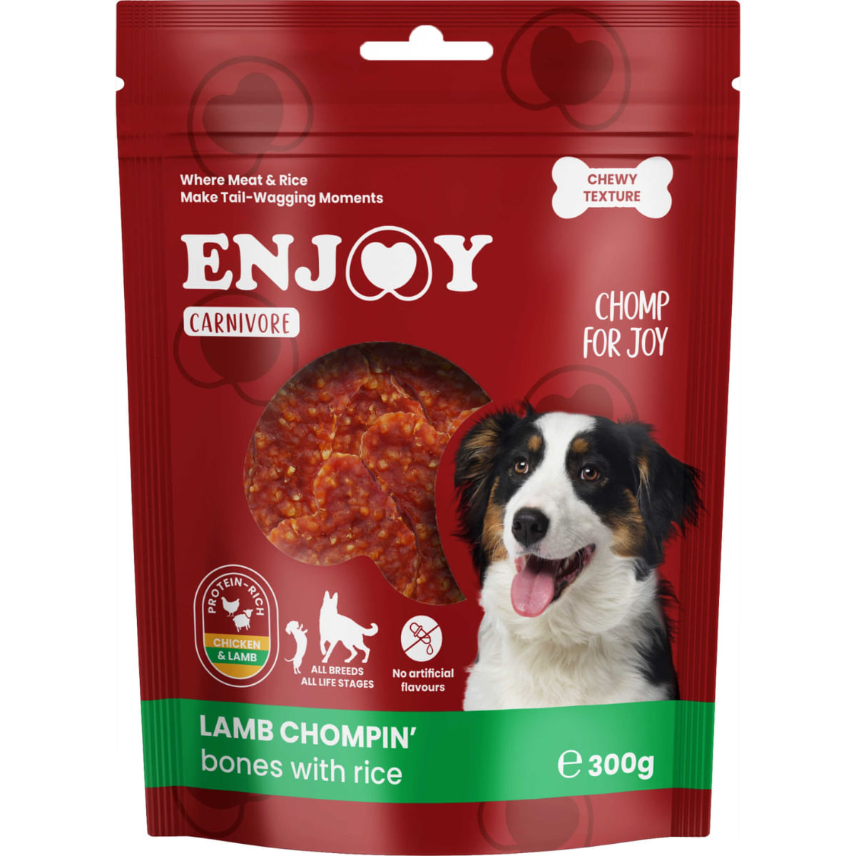 ENJOY Carnivore Chompin Bones, XS-XL, Miel și Orez, punguță recompense câini, 300g - 1 | YEO