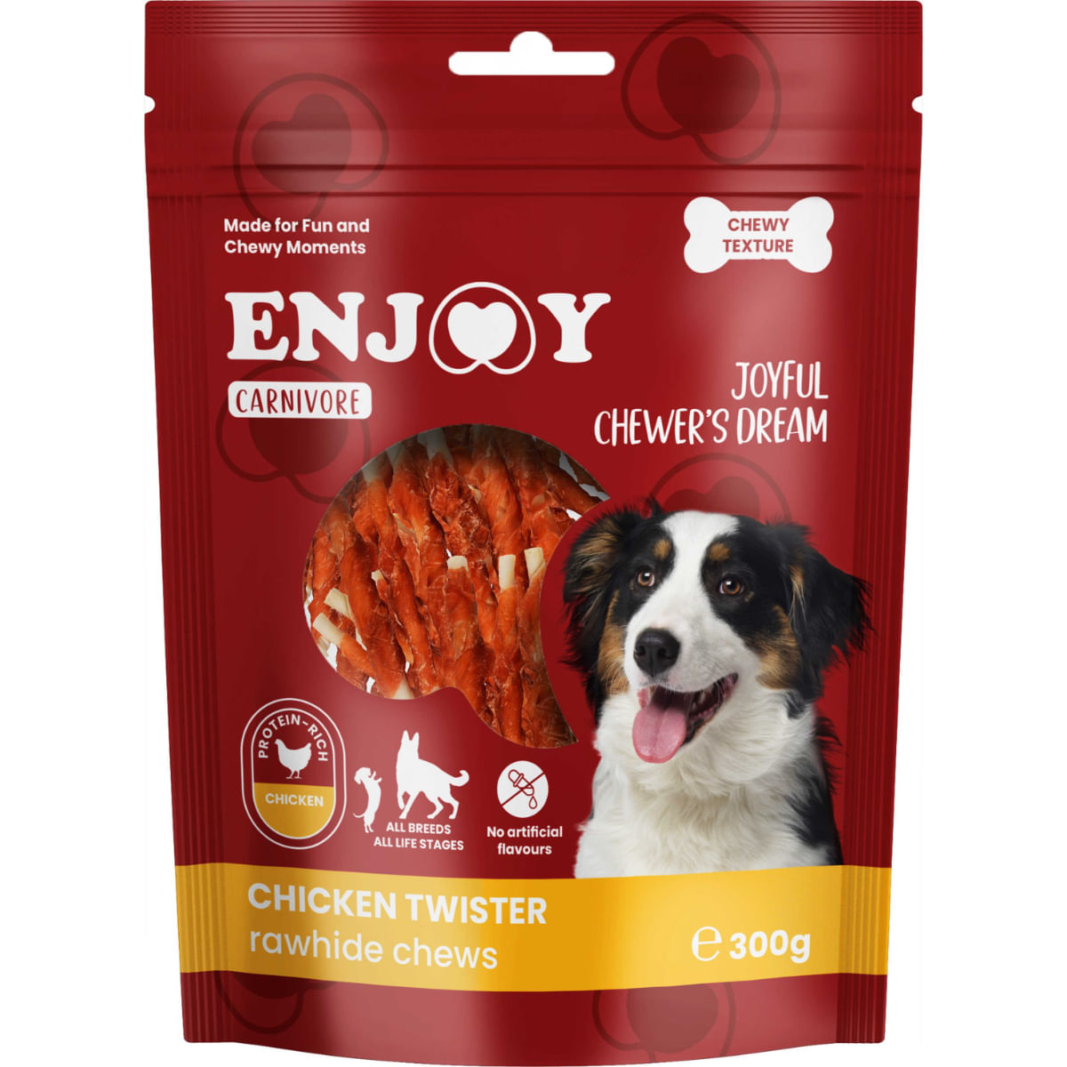 ENJOY Carnivore Twister Rawhide Chews, XS-XL, Pui, punguță recompense câini, 300g - 1 | YEO
