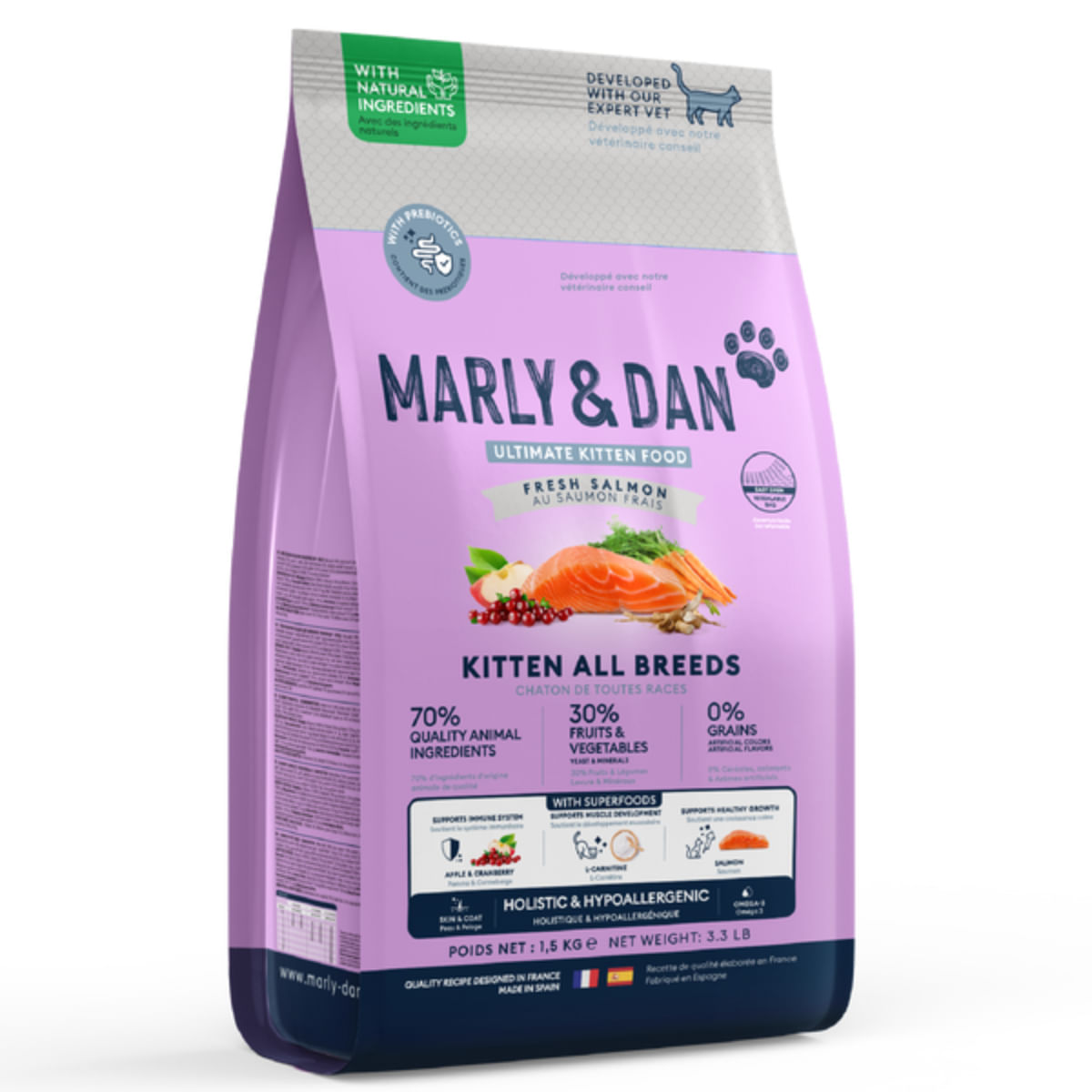 MARLY&DAN Kitten , Somon, hrană uscată fără cereale pisici junior, 400g - 1 | YEO