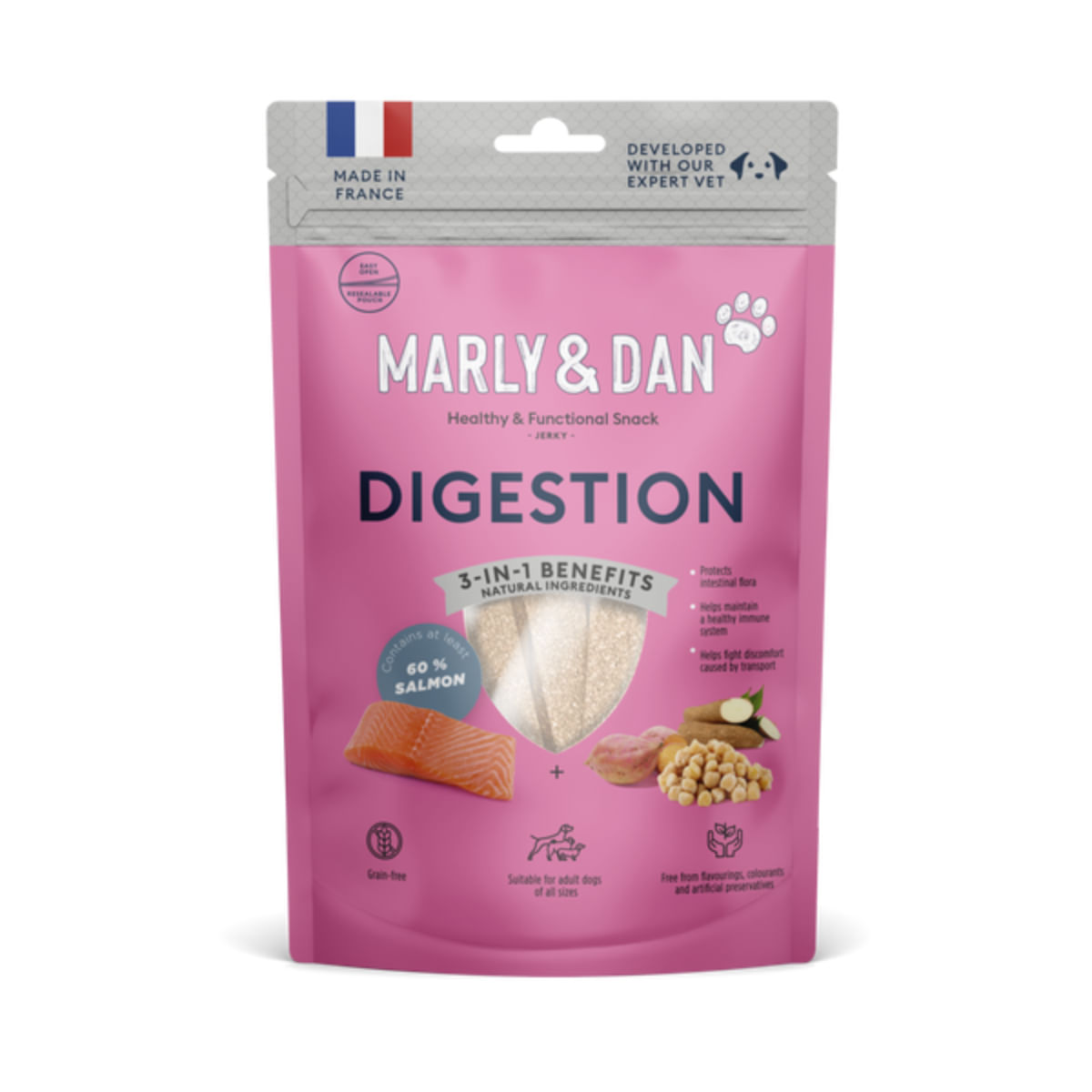 MARLY&DAN Digestion, M-XL, Somon, punguță recompense funcționale fără cereale câini, sistem digestiv, 80g
