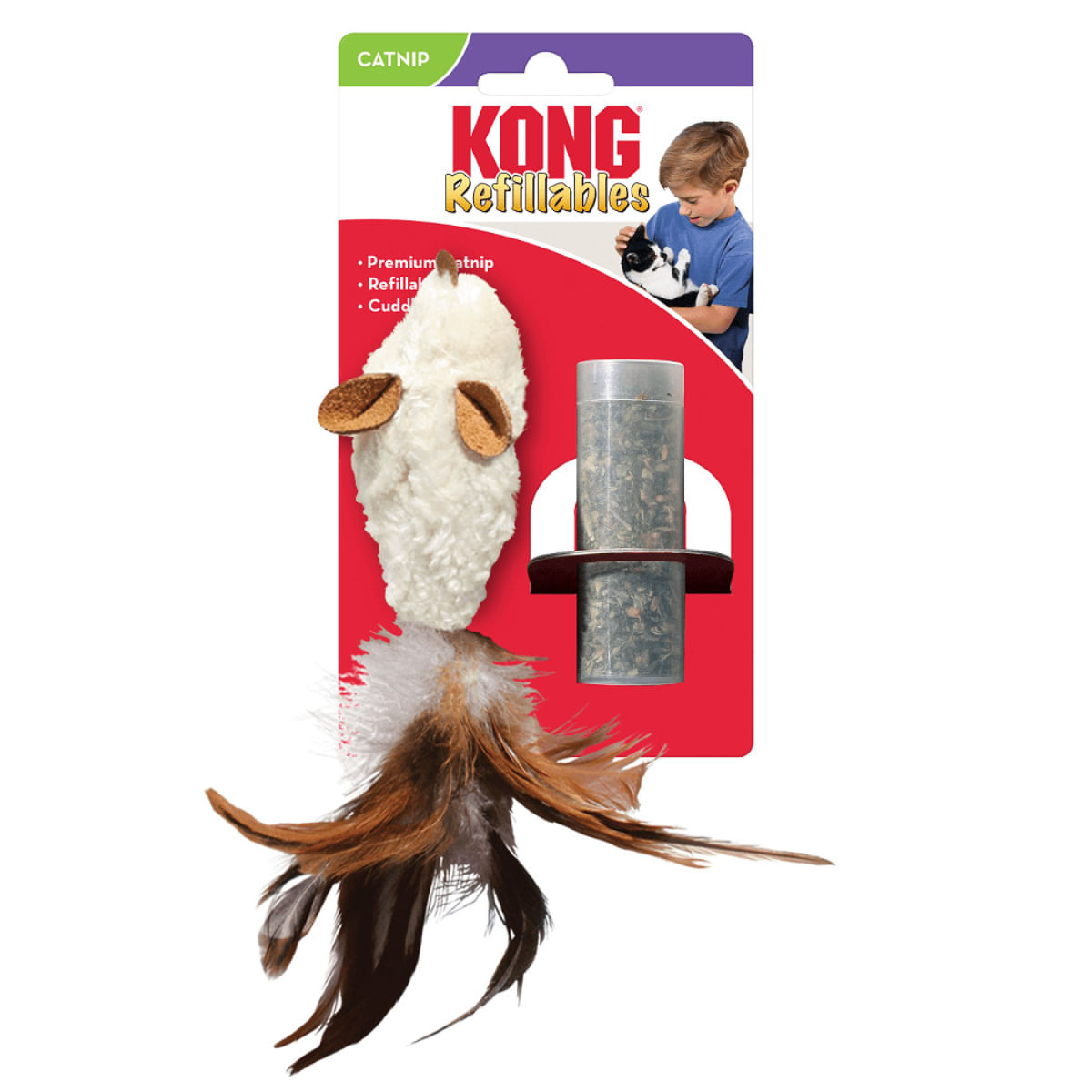 KONG Refillable, jucărie stimulare pândă pisici, catnip, pluș, alb, 1buc - 1 | YEO