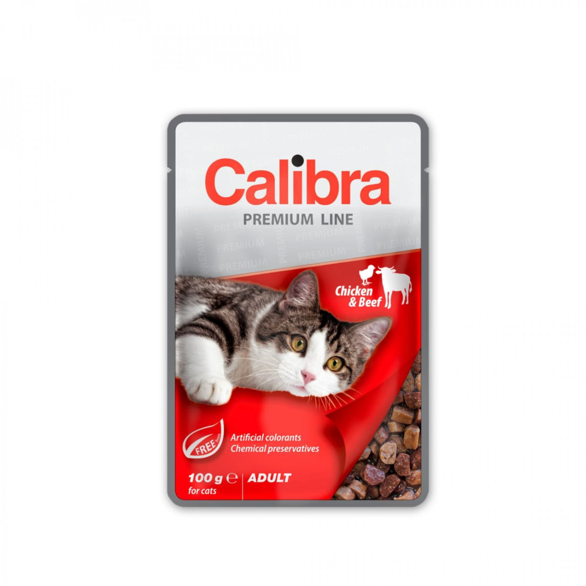 CALIBRA Premium Line, Pui și Vită, plic hrană umedă pisici, (în suc propriu), bax, 100g x 24buc