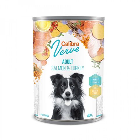 CALIBRA Verve GF, XS-XL, Somon și Curcan, conservă hrană umedă fără cereale câini, (pate), 400g