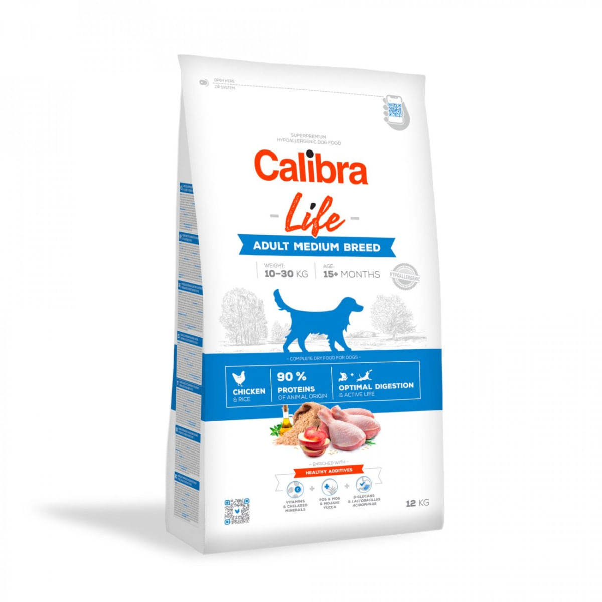 CALIBRA Life Adult Medium Breed, M, Pui, hrană uscată conținut redus cereale câini, pachet economic, 14kg - 1 | YEO
