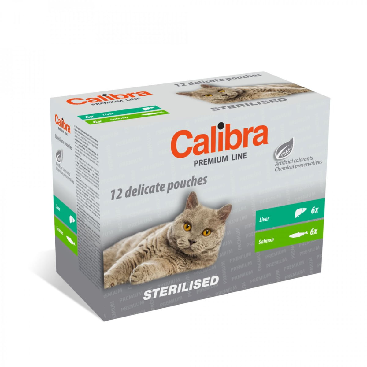 CALIBRA Premium Line Sterilised, Ficat și Somon, plic hrană umedă pisici sterilizate, (în sos), multipack, 100g x 12buc - 1 | YEO