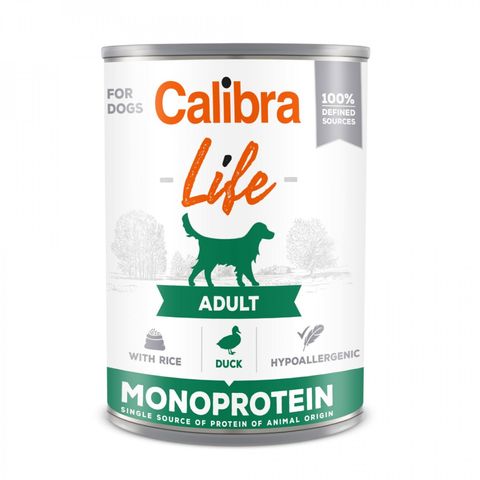 CALIBRA Life, XS-XL, Rață și Orez, conservă hrană umedă monoproteică câini, (pate), 400g