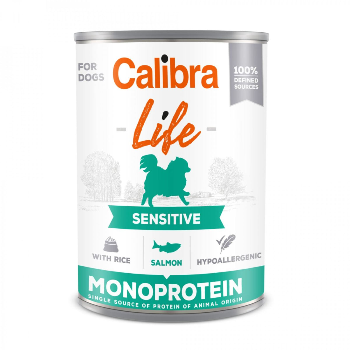 CALIBRA Life Sensitive, XS-XL, Somon și Orez, conservă hrană umedă monoproteică fără cereale câini, sistem digestiv, (pate), 400g - 1 | YEO