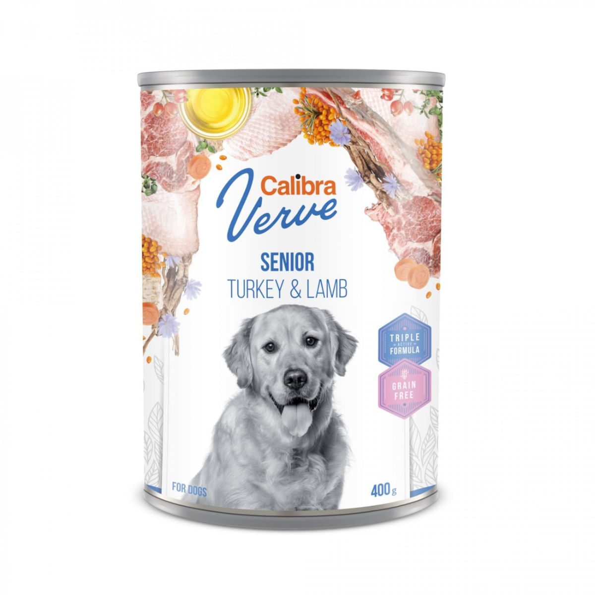 CALIBRA Verve GF Senior, XS-XL, Curcan și Miel, conservă hrană umedă fără cereale câini senior, (pate), 400g