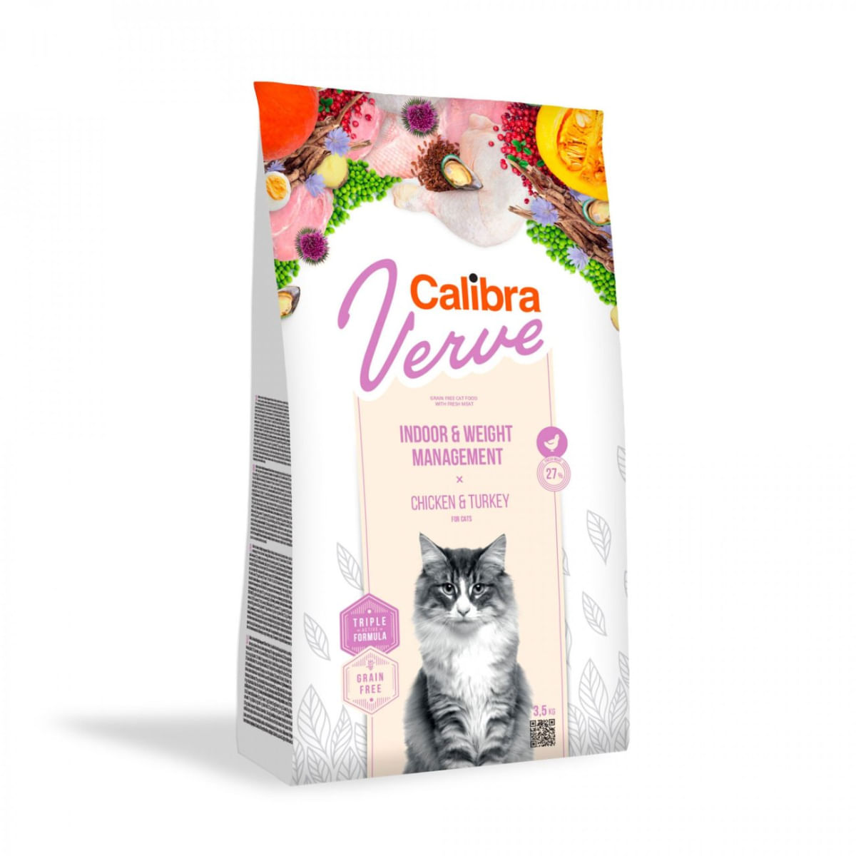 CALIBRA Verve GF Indoor &amp; Weight, Pui și Curcan, hrană uscată fără cereale pisici, obezitate, 3.5kg