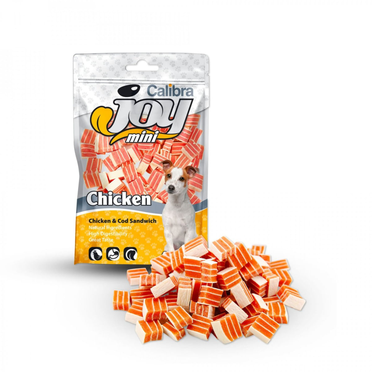 CALIBRA Joy Mini Sandwich, XS-S, Pui și Cod, punguță recompense câini, 70g