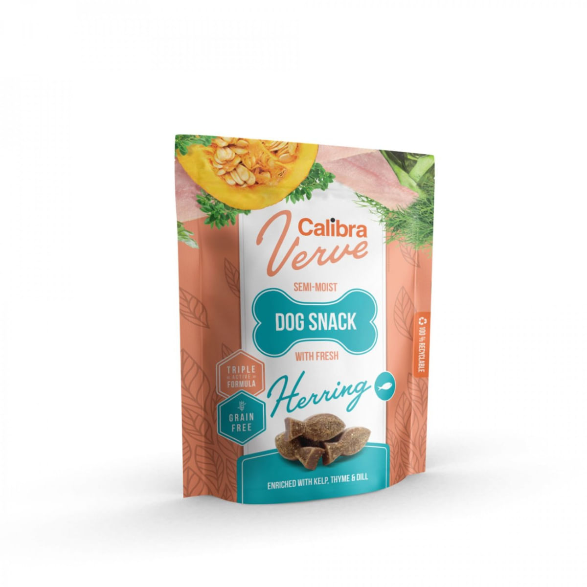 CALIBRA Verve GF Semi-Moist Snack, XS-XL, Hering, punguță recompense fără cereale câini, 150g