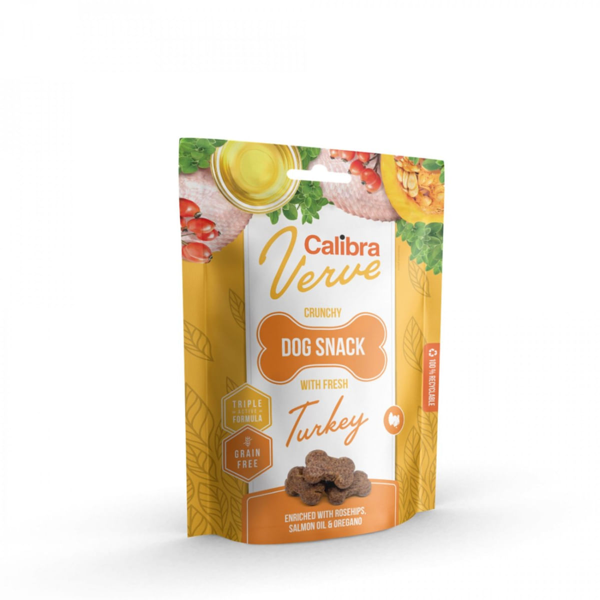 CALIBRA Verve GF Crunchy Snack, XS-XL, Curcan, punguță recompense fără cereale câini, 150g - 1 | YEO