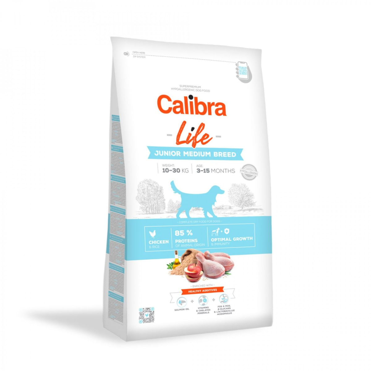 CALIBRA Life Junior Medium Breed, M, Pui, hrană uscată conținut redus cereale câini junior, 12kg - 1 | YEO