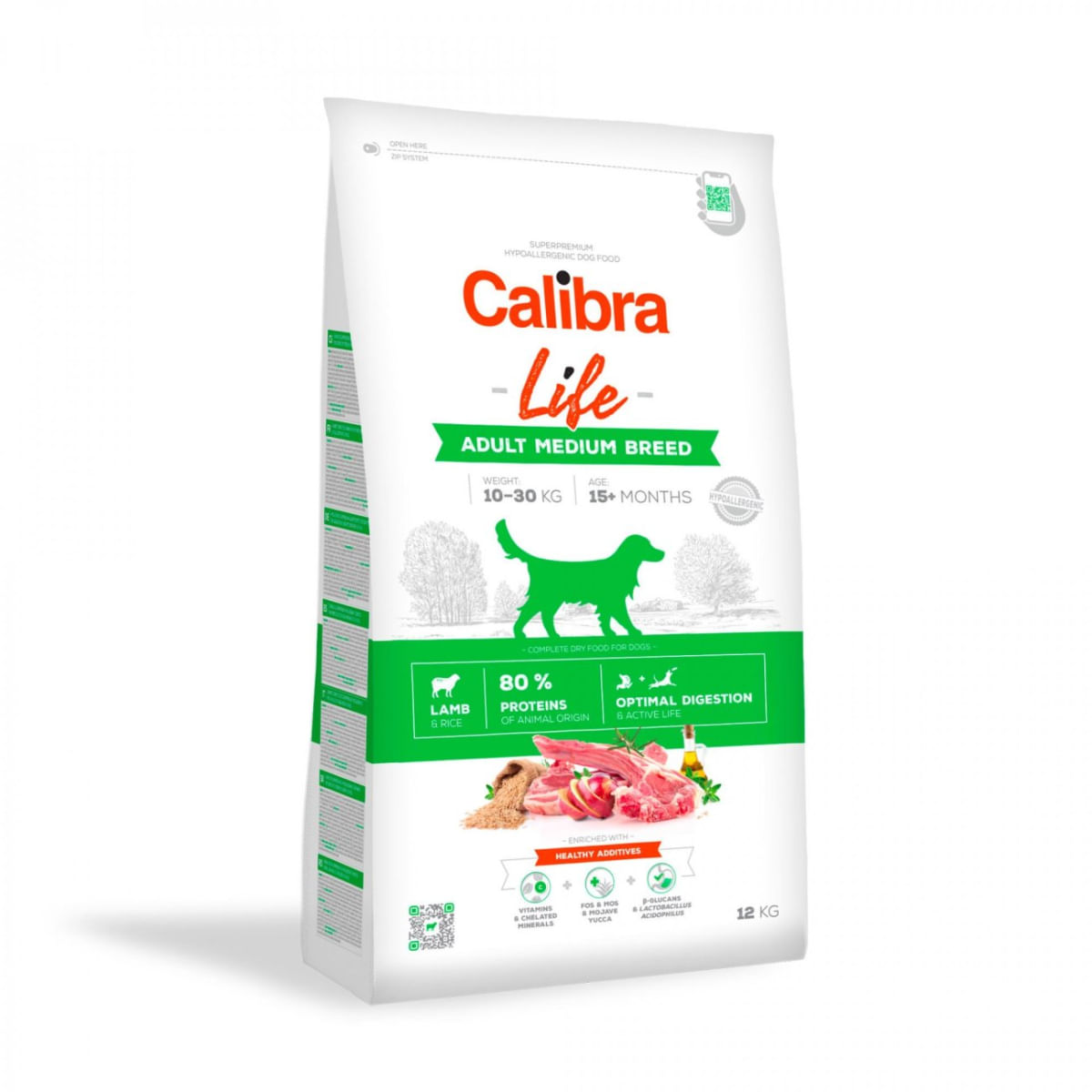 CALIBRA Life Adult Medium Breed, M, Miel, hrană uscată conținut redus cereale câini, 12kg