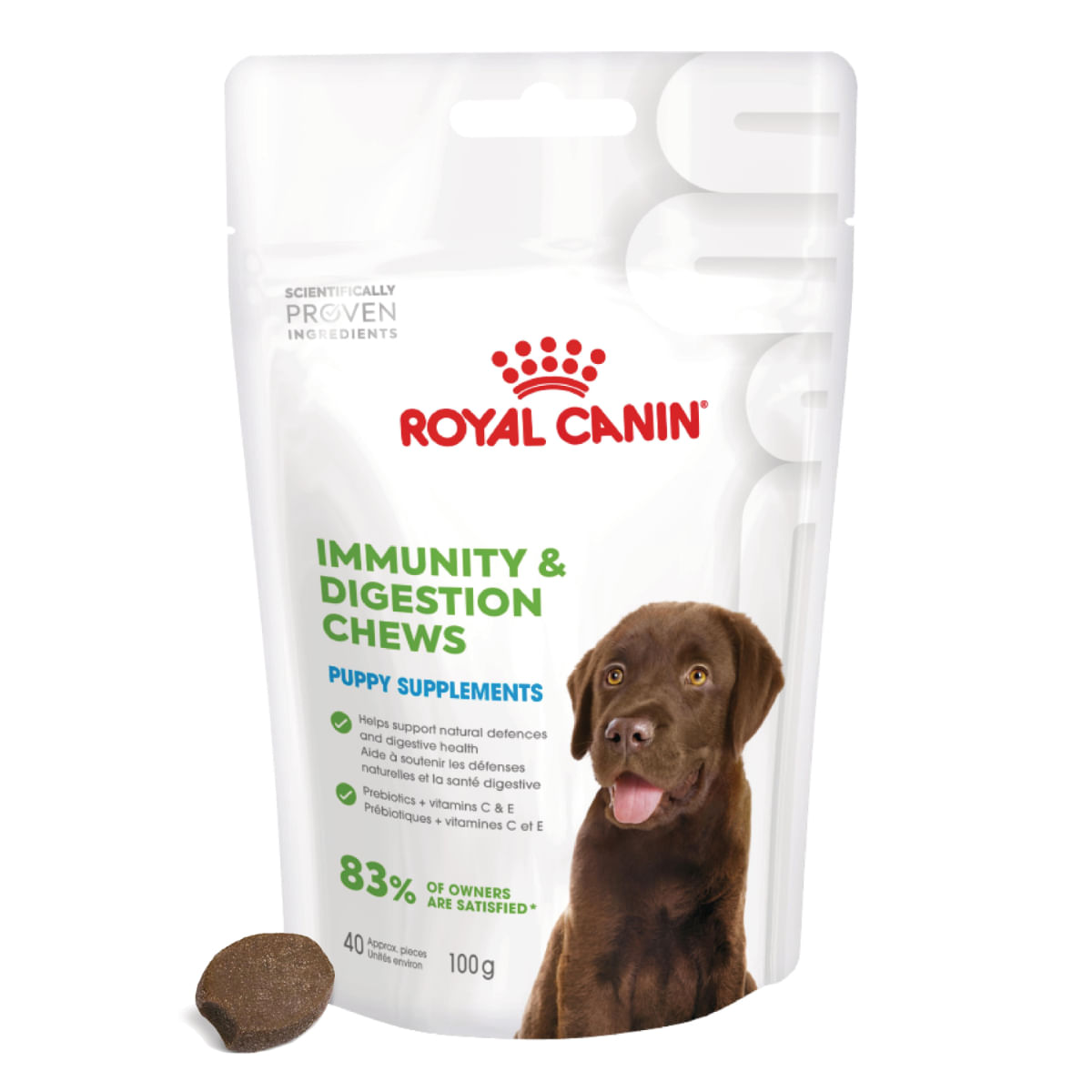 ROYAL CANIN Immunity & Digestion Chews Puppy Supplements, punguță recompense funcționale câini junior, sistem imunitar, sistem digestiv, 100g - 1 | YEO