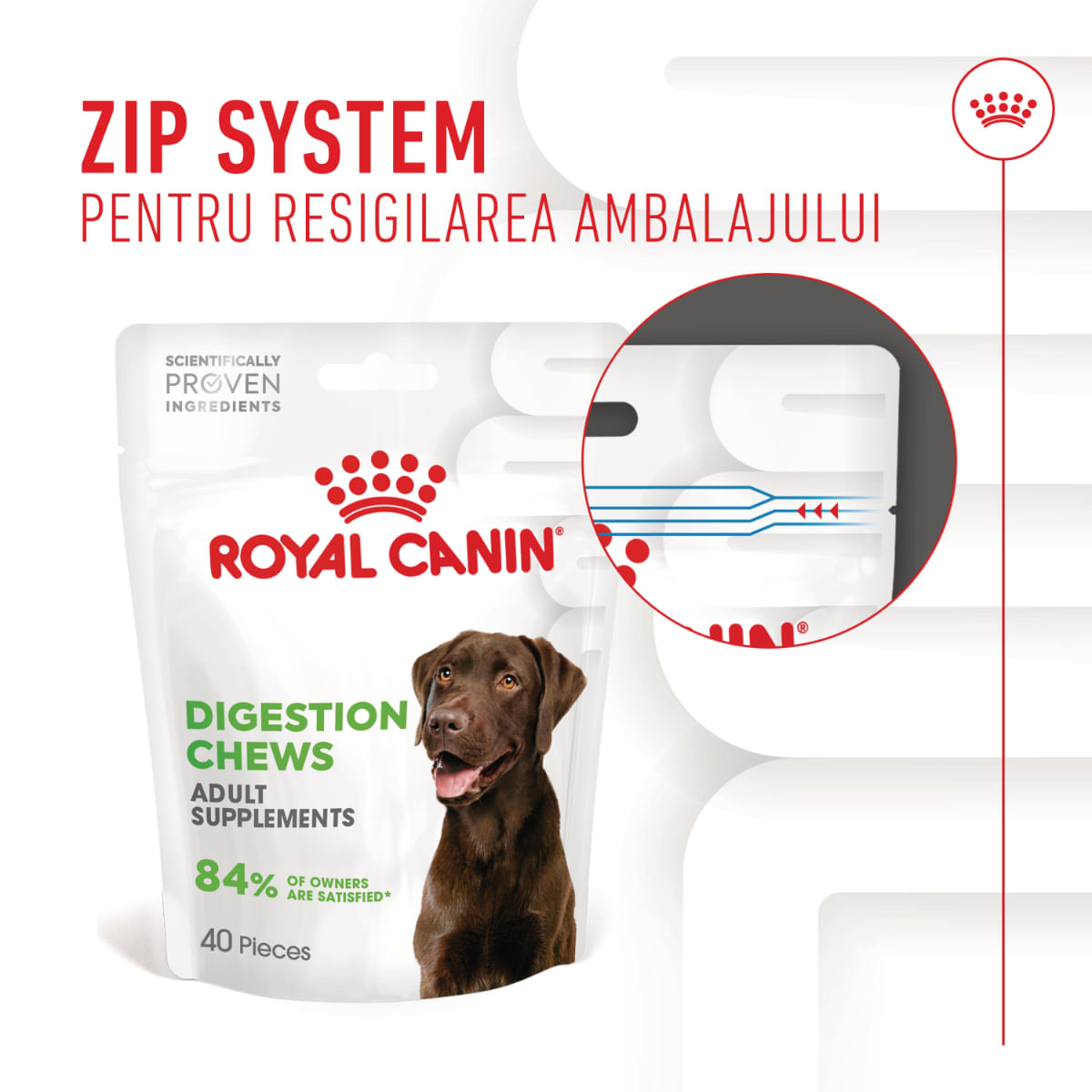 ROYAL CANIN Digestion Chews Adult Supplements, punguță recompense funcționale câini, sistem digestiv, 160g