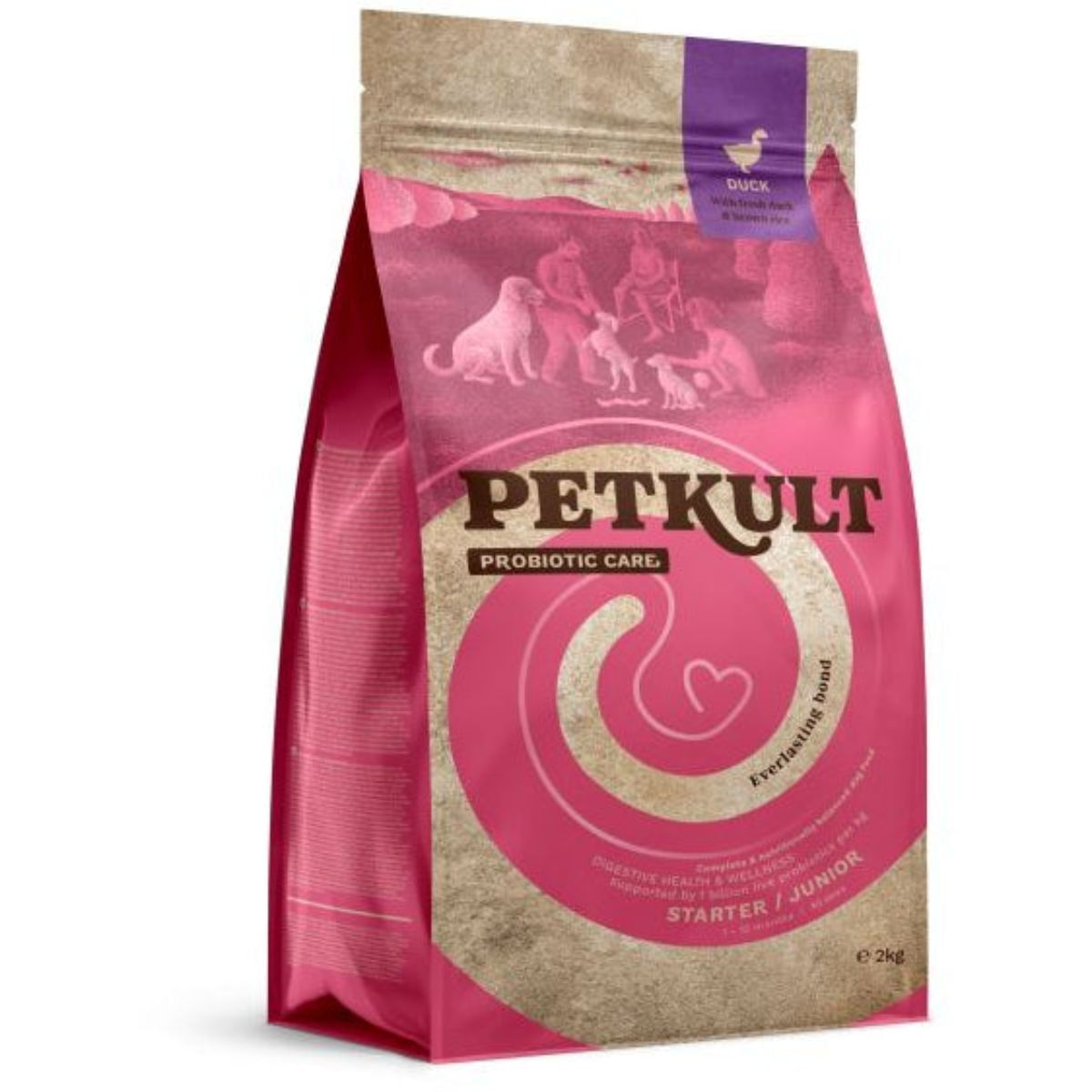 PETKULT Probiotic Care Starter &amp; Junior, XS-XL, Rață, hrană uscată câini junior, sistem digestiv, 2kg