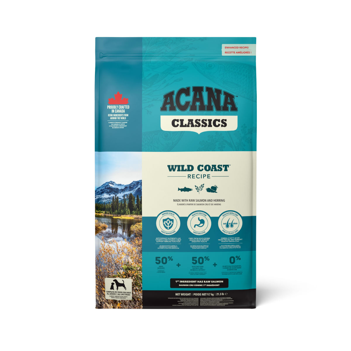 ACANA Classics Wild Coast, Adult, hrană uscată câini ACANA Classics Wild Coast, XS-XL, Somon și Hering, hrană uscată conținut redus cereale câini, 9.7kg - 1 | YEO