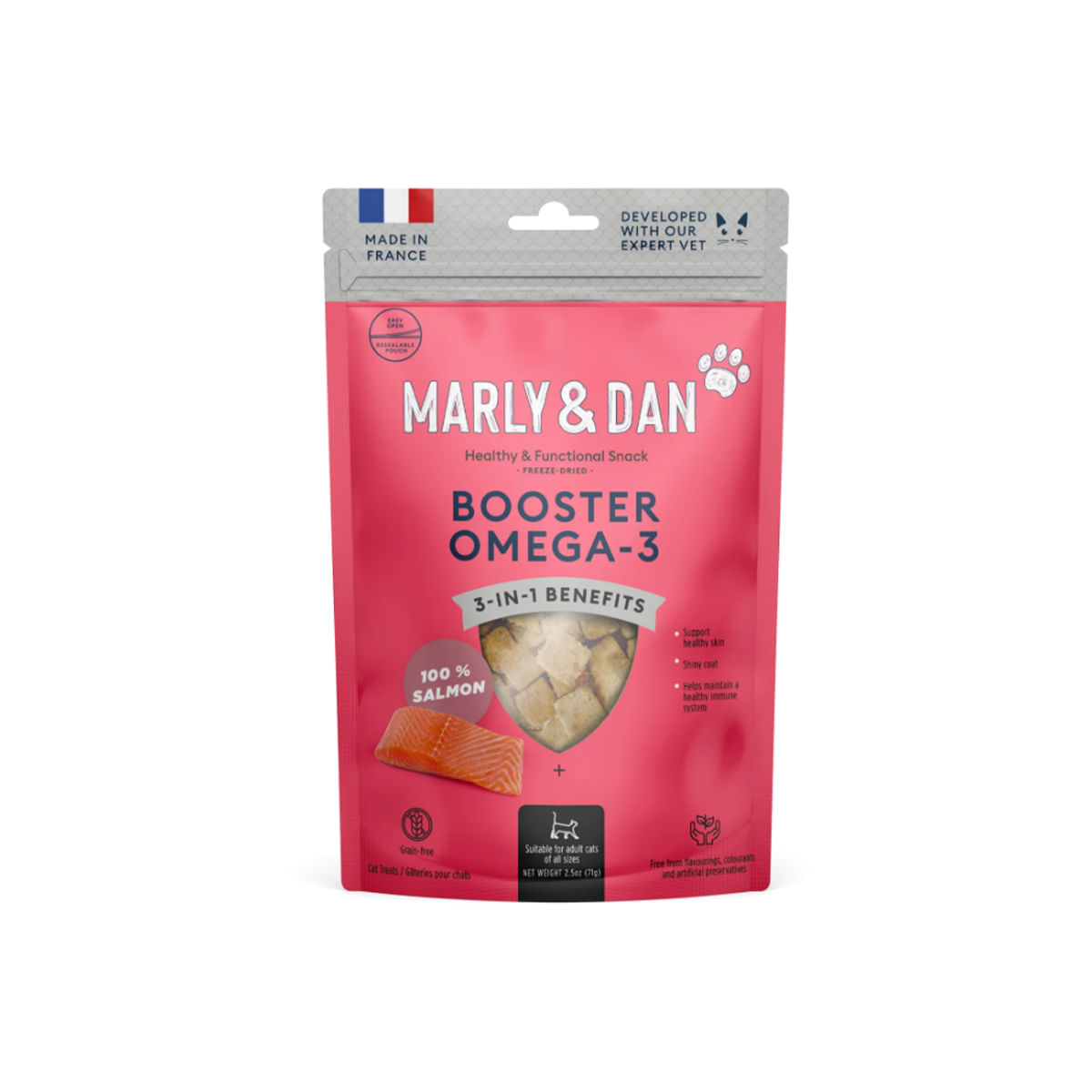 MARLY&DAN Skin & Coat Booster Omega3, Somon, punguță recompense funcționale monoproteică fără cereale pisici, piele & blană, 40g - 1 | YEO